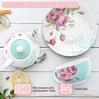 London Boutique Tea for One Teapot Teacup Saucer Set Afternoon Tea Set for 1 New Bone China Vintage Flora Gift for Women 350m (Turquoise) - Image 7