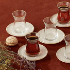 KARACA Retro Beige 6 Person Tea Set - 12 Piece Turkish Tea Cups and Saucers, Turkish Tea Glasses Set with Gold Decal Details - Image 6