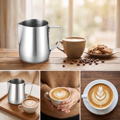 4 Pcs Milk Frothing Pitcher 304 Stainless Steel Steaming Pitcher 20 oz - Image 4