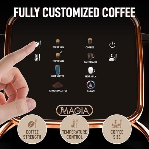 Zulay Kitchen Magia Clasica Automatic Espresso Machine with Built-In Grinder, Touch Panel Coffee Maker, Steam Wand Milk Frother, Adjustable Strength, Self-Cleaning, Black & Copper (13" x 17.7" x 9.4") - Image 3