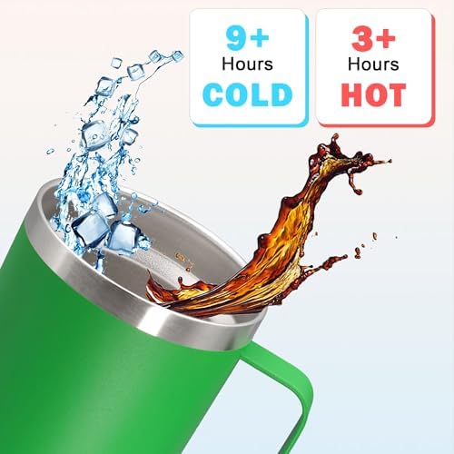 20 oz Tumbler with Handle and Lid Insulated Travel Coffee Mug Green 12P - Image 4