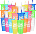 24 Pack Plastic Tumblers with Lids and Straws, Sometime You Forget You Are Awesome Gifts Reusable Cups with Lids Colorful Cups for Party, Iced Coffee Cup Bulk Tumbler (24 oz, Light Color Printed) by LEIFEOSH