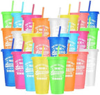 24 Pack Plastic Tumblers with Lids and Straws, Sometime You Forget You Are Awesome Gifts Reusable Cups with Lids Colorful Cups for Party, Iced Coffee Cup Bulk Tumbler (24 oz, Light Color Printed) by LEIFEOSH