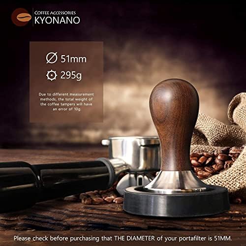 KYONANO Espresso Tamper 51mm - Tamper with Chacate Preto Wood Handle - Coffee Tamper plus Milk Frothing Pitcher 350ml & Silicone Tamper Mat - Tamper fits 51mm Delonghi Portafilter - Image 3