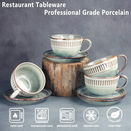 Cappuccino cup with tray, 8.5 oz. Set of 4 Ceramic Coffee Cups and Saucer Set for Latte, latte art cup, suitable for latte/cappuccino/milk/tea - Image 3