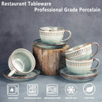 Cappuccino cup with tray, 8.5 oz. Set of 4 Ceramic Coffee Cups and Saucer Set for Latte, latte art cup, suitable for latte/cappuccino/milk/tea - Image 3