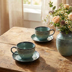 Cappuccino cup with tray, 8.5 oz. Set of 4 Ceramic Coffee Cups and Saucer Set for Latte, latte art cup, suitable for latte/cappuccino/milk/tea - Image 7