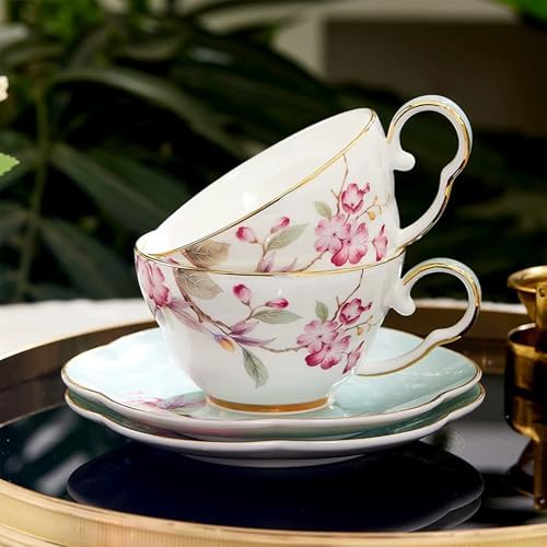 KAMMAK Tea Cups Set of 2,Ceramic Floral Pattern Demitasse Cup - Image 6