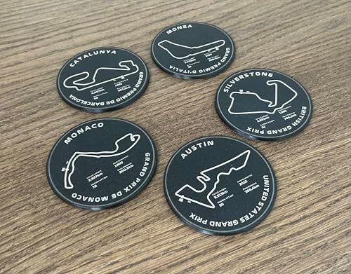 Formula 1 Racing Circuit Coaster Set with Holder, Cork Bottom, Monaco Silverstone Austin Catalunya Monza Track Design, Motorsport Fan Gift, Desk Decor - Image 4