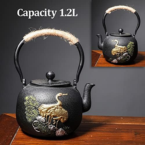 Tea Kettle,Cast Iron Teapot in Japanese Style,Tetsubin Tea Kettle with Stainless Steel Infuser,Die Casting Pattern Stove Safe Kettles,Traditional Iron Teapots,1.2L(Color:N) (Size : A) - Image 2