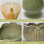 8-Piece Matcha Whisk Set, Ceramic Bowl and Tools, Celadon Lotus - Image 3