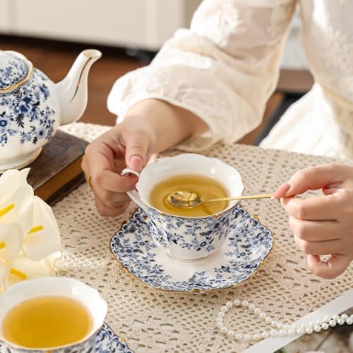European Ceramic tea set for one or two,Porcelain Gift Tea Set For Women and Tea Party. (Blue, 1 teapot and 2 tea cup sets) - Image 5