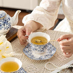 European Ceramic tea set for one or two,Porcelain Gift Tea Set For Women and Tea Party. (Blue, 1 teapot and 2 tea cup sets) - Image 5