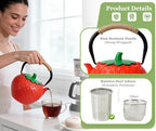 VICSKY Strawberry Cast Iron Teapot (Red) - Japanese Tetsubin Tea Kettle 50oz/1500ml | Enameled Interior & Extended Infuser for Loose Leaf and Tea Bags | Stovetop Safe | Cute Sweet Holiday - Image 5