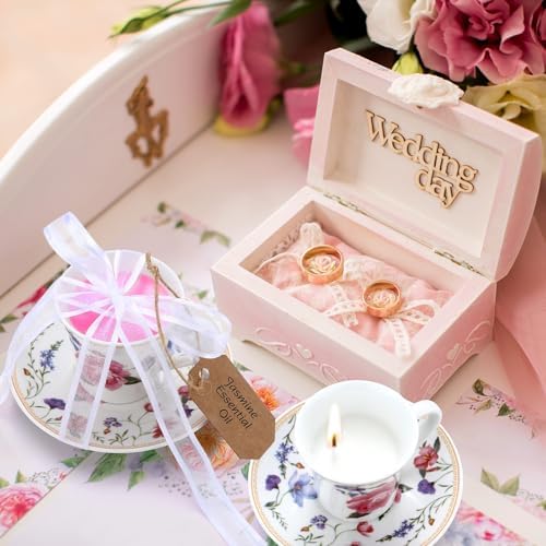 Nuanchu 4 Set Mini Vintage Tea Cup Candle Floral Cups with Saucer, Colorful - Image 4