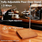 Solid Cherry Pour Over Coffee Stand - Stainless Steel Adjustable Dripper Holder, Wooden Brewing Station, Cone Brewer Rack, Barista Accessories & Kitchen Coffee Décor - Image 4