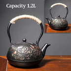 Tea Kettle,Cast Iron Teapot in Japanese Style,Tetsubin Tea Kettle with Stainless Steel Infuser,Die Casting Pattern Stove Safe Kettles,Traditional Iron Teapots,1.2L(Color:O) (Size : V) - Image 2