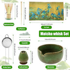 7 Pcs Matcha Whisk Set for Beginners Elegant Bamboo Japanese Matcha Tea Making Kit with Whisk Holder Scoop Sifter for Tea Lover(Military Green) - Image 5