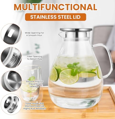 SUSTEAS 3 Litre 101oz Glass Pitcher with Lid and Spout, Handmade Pitcher - Image 4