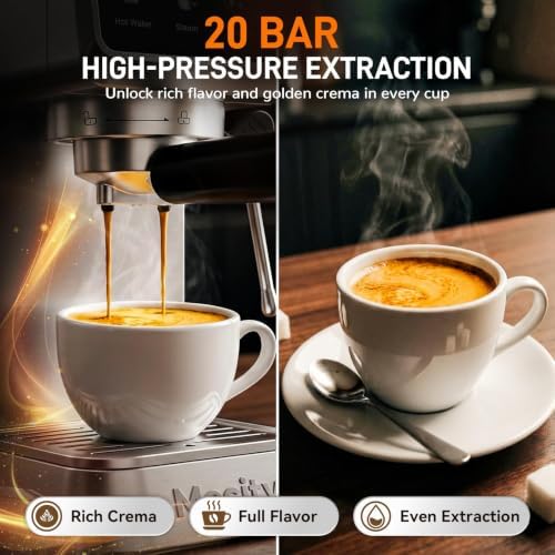 Mecity 20 Bar Espresso Machine with Milk Frother, Touchscreen Coffee Maker for Espresso, Americano & Over Ice Coffee, Compact Stainless Steel Latte & Cappuccino Maker - Image 3