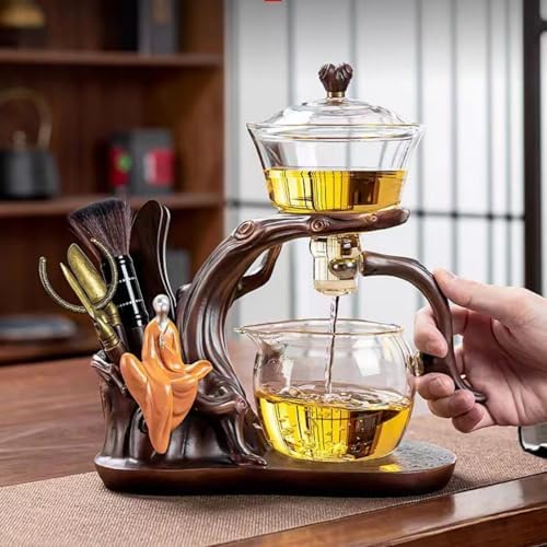 Magnetic TeaPot Semi-Automatic Drip Glass Teapots Lazy Kungfu Tea Infuser Heat-Resistant Tea Maker Set (Iclude 6 cups & Tea pet & 6 Gentlemen of Tea Set) - Image 2
