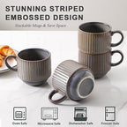 HASENSE Porcealin Coffee Mugs, Stackable Coffee Cups Set of 4 with Stand - 15 oz Large Ceramic Ribbed Latte Cup Set for Cappuccino, Tea, Hot Cocoa, Drinks - Dishwasher & Microwave Safe, Brown - Image 4