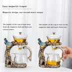 Lazy Kungfu Glass Tea Set Heat Resistant Semi Automatic Drip Rotating with Infuser Magnetic Teapot Set for Gongfu Tea Making Ideal (Blue Bird) - Image 3