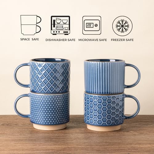 GBhome 12 OZ Stackable Coffee Mugs Set of 4, Ceramic Coffee Cups Set - Image 7