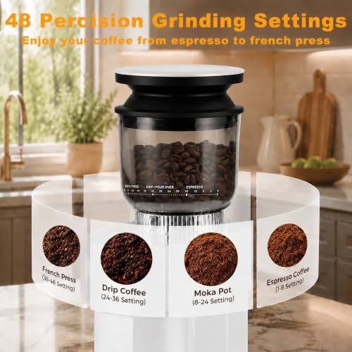 Electric Conical Burr Coffee Bean Grinder,with adjustable 52 settings,White - Image 3