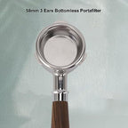 58mm Bottomless Portafilter, Stainless Steel Triple Ear Design with Solid Rosewood Handle for Machines Compatible with Barsetto Coffee Makers - Image 2