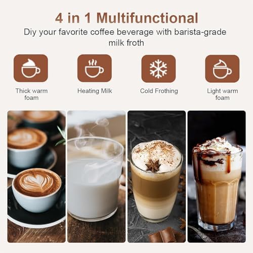 Electric Coffee Milk Frother, 11.8oz/350ml Milk Frother and Steamer with Two Whisks, One-touch Operation, Silent Foaming, Automatic Off & Easy Cleaning - Image 3
