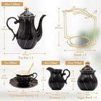 DUJUST 22 pcs Porcelain Tea Set for 6, Luxury British Style Tea/Coffee Cup Set with Golden Trim, Beautiful Tea Set for Women, Tea Party Set, Gift Package (Including a Stand) - Black - Image 5
