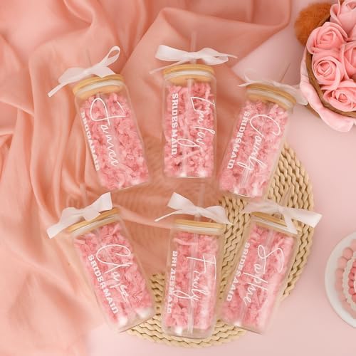 Skylety 6 Set Bridesmaid Personalized Glass Cups with Name Stickers - Image 6