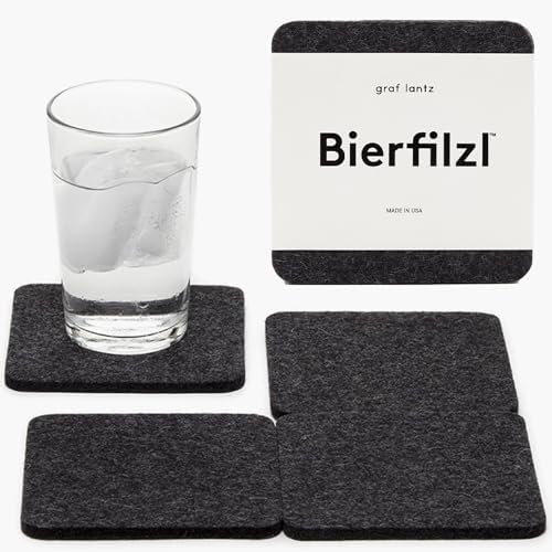 Graf Lantz - Bierfilzl Merino Wool Square Coasters Set of 4 - Charcoal (4"x4"x5mm) - Absorbs 30% of Weight, Natural German Wool - Heat Resistant, Sustainable, Reusable - Home Decor, Coffee Table Decor by GrafLantz