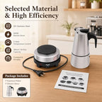 6 Cup Moka Pot, Electric Stovetop Espresso Maker with Electric Stove, Stainless Steel Coffee Maker for Cafes, Stores, Offices (6 Cup - 300ml) - Image 3
