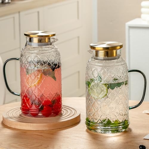 Buaic Glass Pitcher with Lid, 2 PACK 84 oz/2.5 Liter Vintage Water Pitcher - Image 6