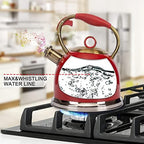 Tea Kettle, Stovetop Whistling Teapot, Stainless Steel, Red, 3.0-Quart - Image 4