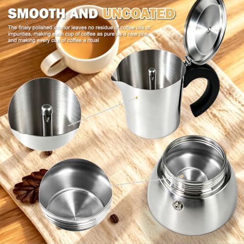304 Stainless Steel Moka Pot 6 Cup Uncoated Express Coffee Maker - Image 4