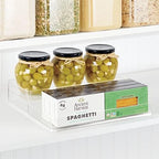 mDesign Plastic Kitchen Food Storage Organizer Shelves, Spice Rack Holder for Cabinet, Cupboard, Countertop, Pantry - Holds Jars, Baking Supplies, Canned Food - 2 Levels - 2 Pack - Clear - Image 3