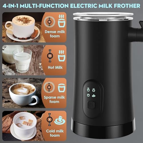 Electric Milk Frother 4 in 1 Milk Steamer 11.8oz 350ml Automatic Hot and Cold Foam Maker with 304 Stainless Steel Interior for Latte Cappuccino Macchiato Coffee Hot Chocolate - Image 4