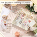 Mumufy 8 Sets Vintage Flower Glass Cups with Lids Straws Bulk, 16 Oz - Image 5