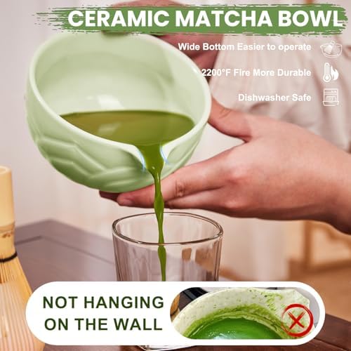 Matcha Whisk Set, Lotus Green Ceramic Matcha Set Includes Matcha Bowl, Matcha Whisk (Chasen) and Holder, Sifter, Bamboo Scoop & Spoon - 6 Pcs Matcha Kit for Matcha Lovers - Image 4