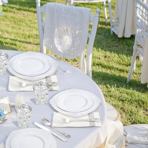 YOUBET 700PCS White and Silver Plastic Dinnerware Set for Wedding Party - Image 5
