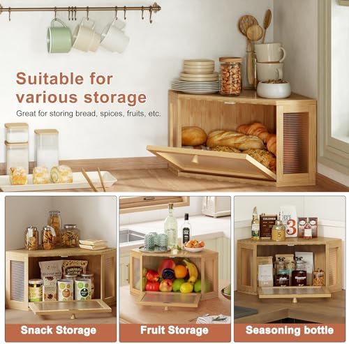 WOWLIVE Corner Bread Box, Bamboo Bread Storage with Acrylic Wavy Door - Image 6