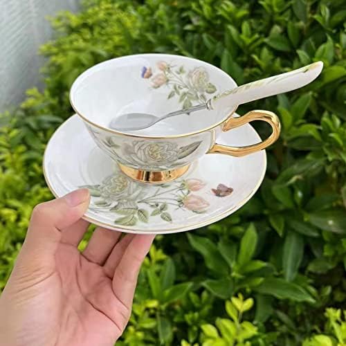 Honorable Coffee Cup Mug, Cappuccino, Tea Cup, with Saucer for Latte, Fine Bone Porcelain, Reactive Glaze, 6.8 Oz-1pcs (Elegant White Roses) - Image 5
