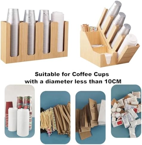 Cup and Lid Holder, Cup Dispenser with Coffee Pods Stand & Straw Organizer, Coffee Bar Organizer for Countertop, Disposable Cups Holder for Coffee Station, Bar, Home,Bamboo 05 - Image 4