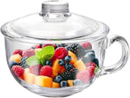 Glass Cereal Bowl with Handle and Lid - Clear Small Soup, Yogurt, Oatmeal Breakfast Bowl - Microwave Safe Glassware for Dessert, Pasta, Rice - 600ml Capacity-Set of 1pc by PrimeWorld