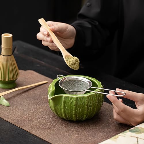 Matcha Whisk Set, 8-Piece 3D Cactus Design Ceramic Set with Glazed Bowl, Bamboo Whisk & Sifter, Easy Clean (Sky blue) - Image 5