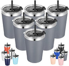 VEGOND 12oz Tumbler Stainless Steel Tumbler bulk Vacuum Insulated Double Wall Travel Tumbler with Lid and Straw Reusable Tumbler, Grey 6 Pack by VEGOND