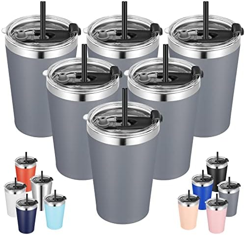 VEGOND 12oz Tumbler Stainless Steel Tumbler bulk Vacuum Insulated Double Wall Travel Tumbler with Lid and Straw Reusable Tumbler, Grey 6 Pack by VEGOND